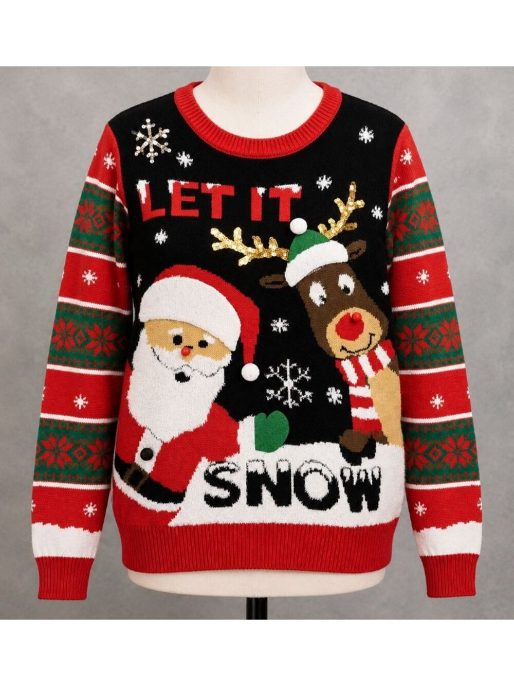 Let It Snow Womens Junior XL Christmas Sweater Red Ugly 15-17 No Boundaries